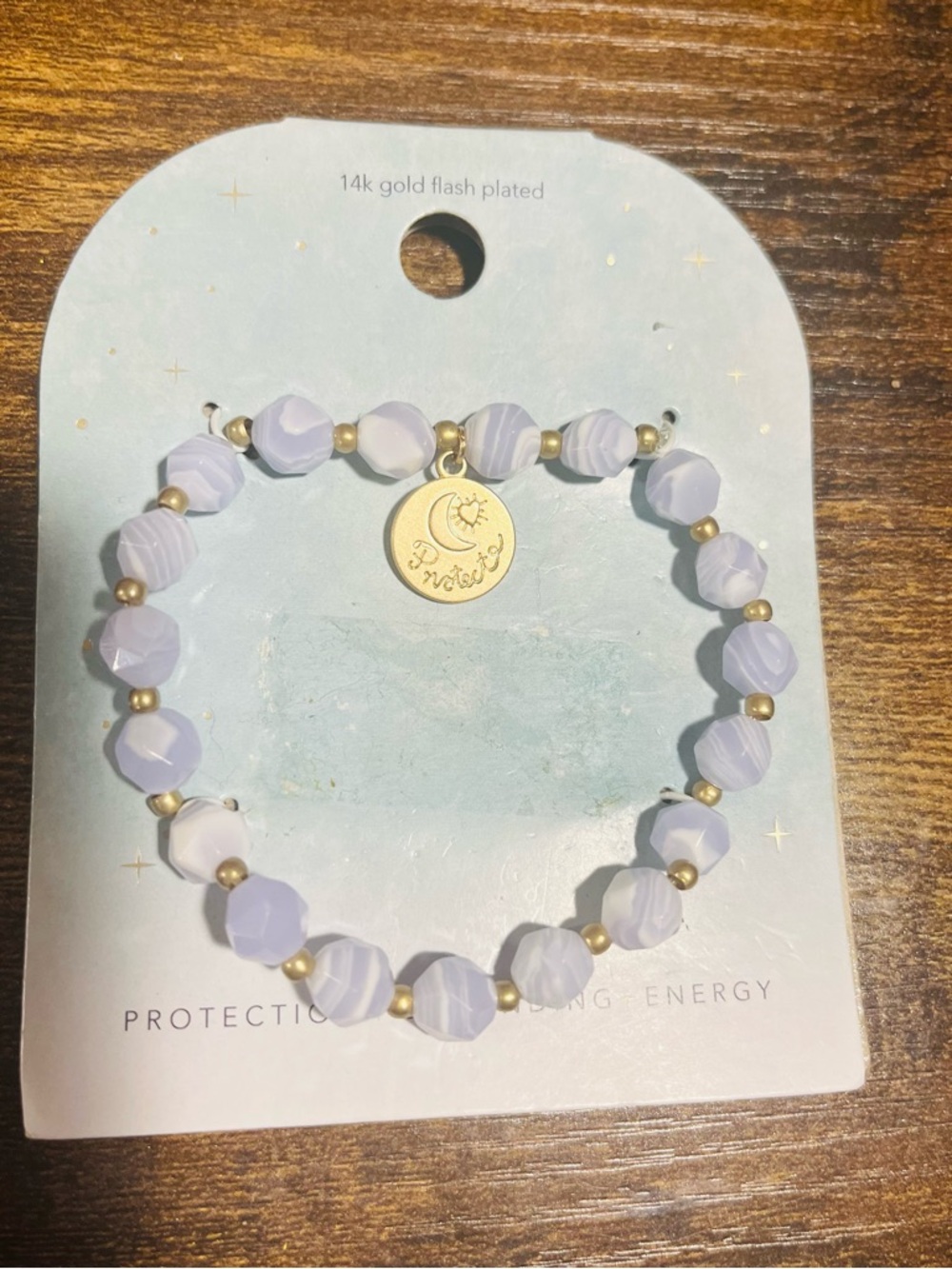 14K Gold-Trim Lavendar/Blue Beaded Charm Bracelet 14k Flash Plated Accents